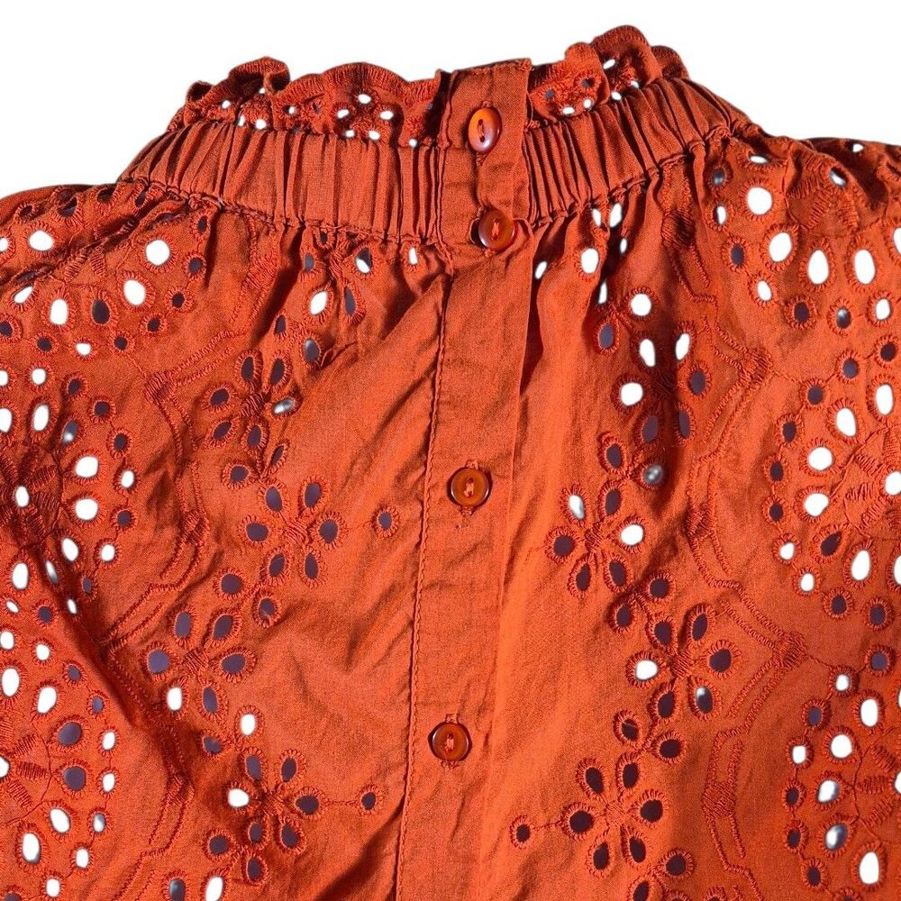 Jennifer Grace S Eyelet Orange Ruffle Button Bk Boho Festival Sheer Cottage Top - Picture 6 of 9